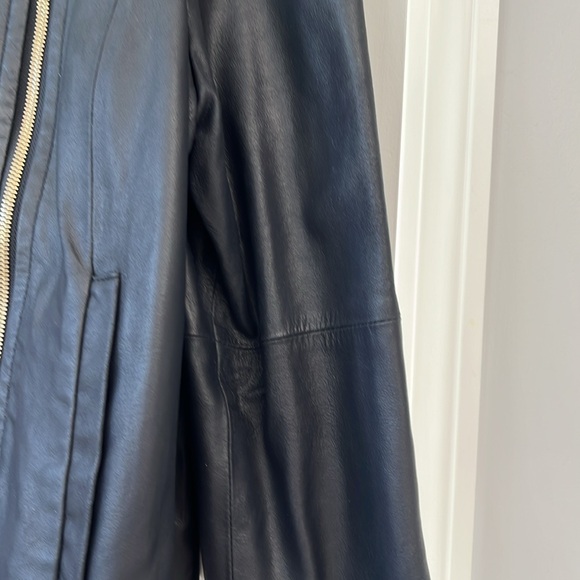 ANN TAYLOR Womens leather moto jacket size XL in deep navy - Picture 4 of 6
